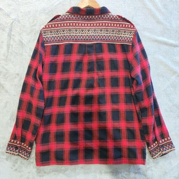 Altar'd State Womens Red Black Fair Isle Trimmed Button Up Shirt Size M Western - Picture 7 of 12